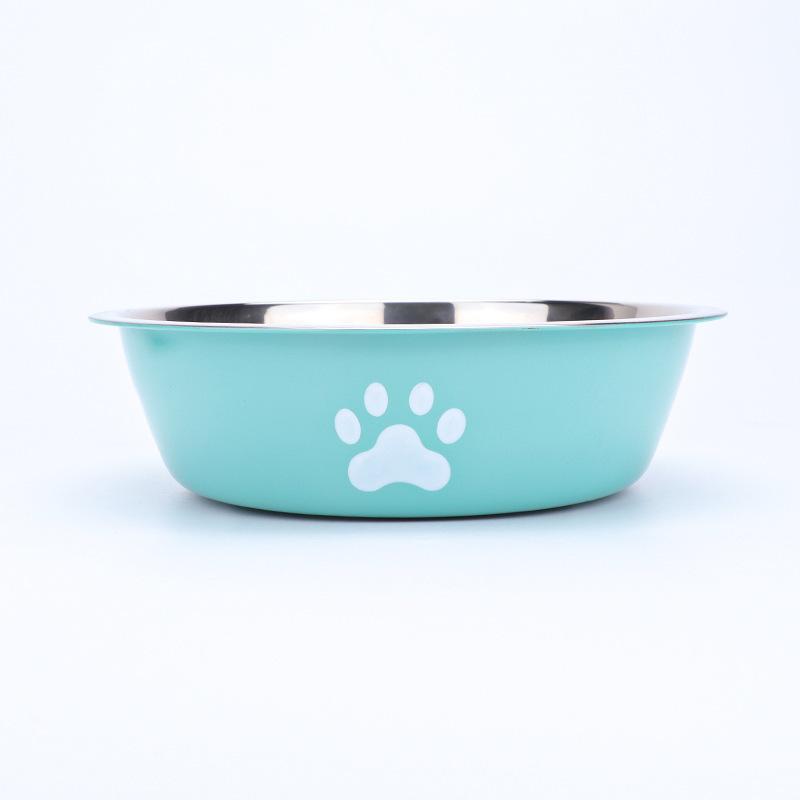 

New stainless steel dog basin paw print pet supplies cat bowl dog bowl silicone anti-slip design pet drinking water feeding bowl S синий