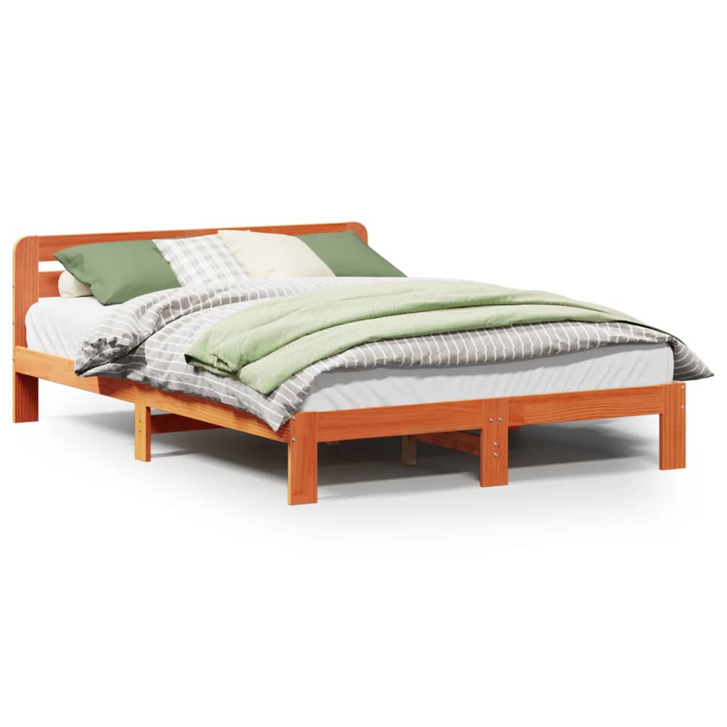Solid Wood Bed Without Mattress Wax Brown 120x190 Cm Pine Wood