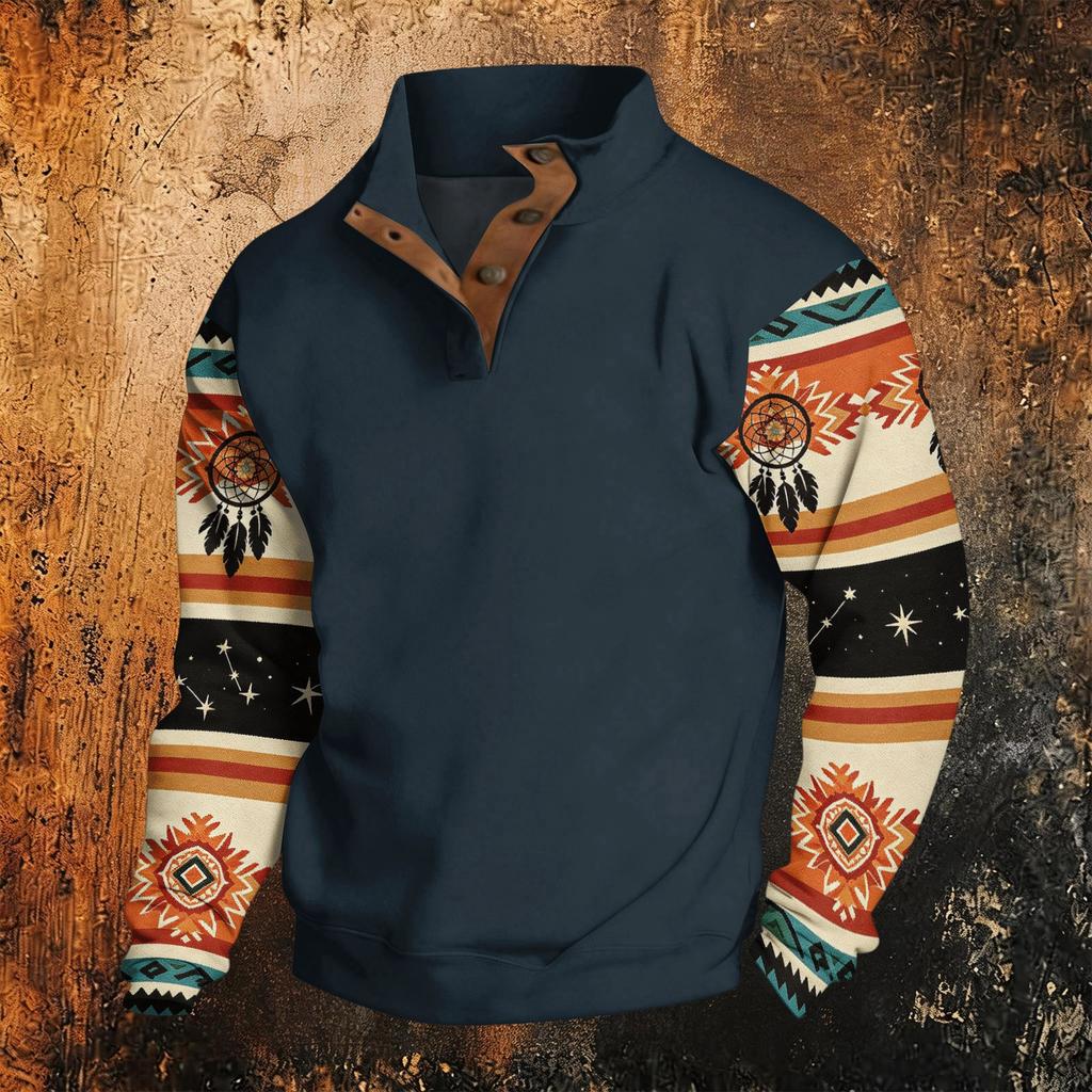 Men's Print Western Hoodie Long Sleeve Pullover Sweatshirt Casual