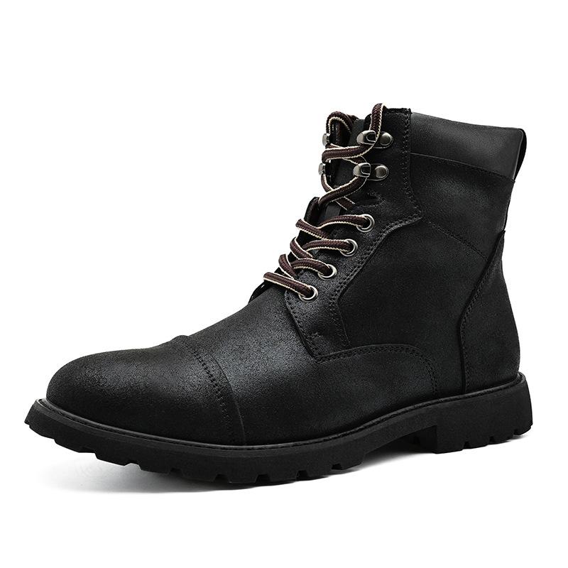 British Retro Men's High-Top Leather Cowboy Boots Lace-Up Comfortable Breathable Equestrian Casual Shoes Premium Quality Fashion
