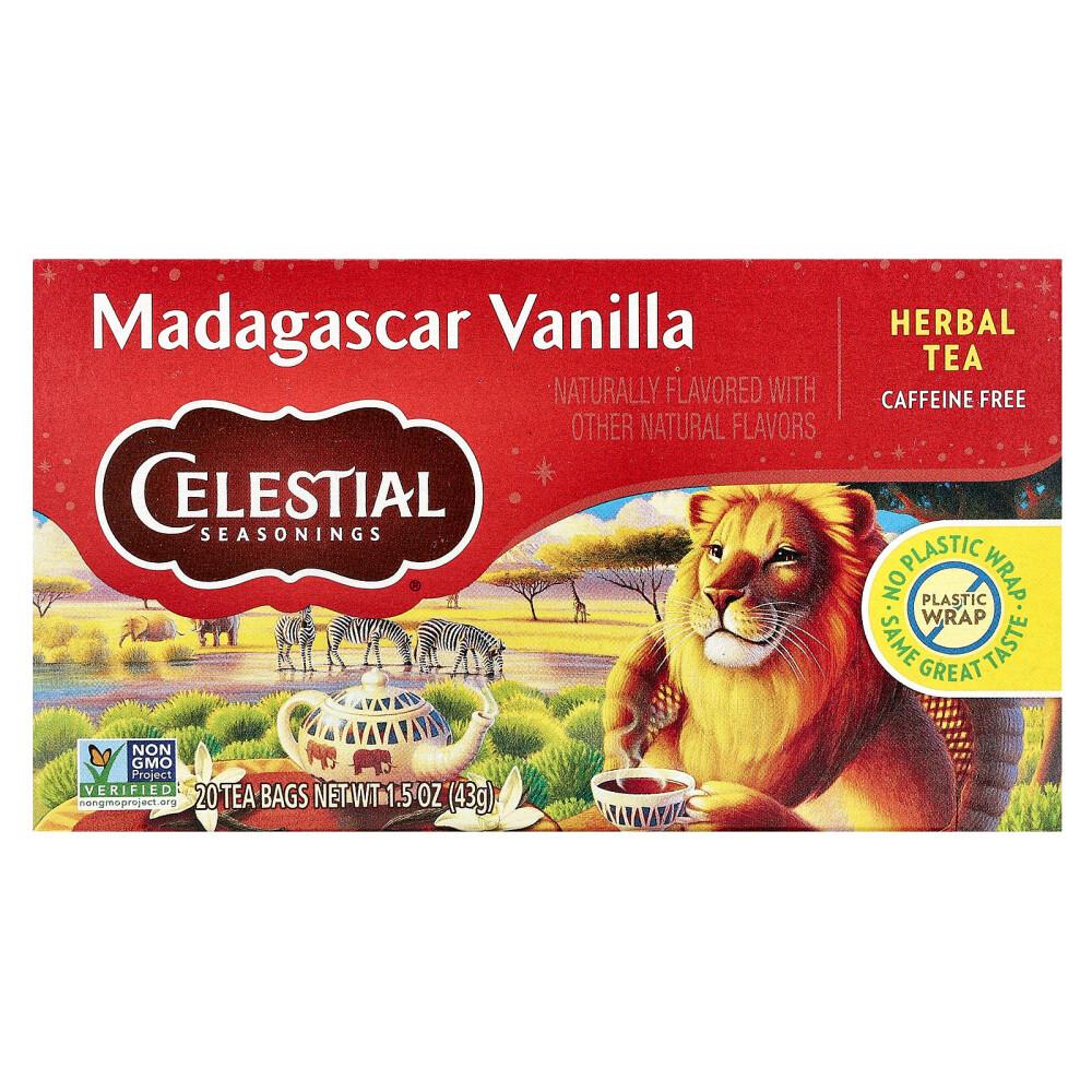 Чай Celestial Seasonings Африканский ройбуш, Мадагаскарская ваниль, Без кофеина, Пакетики, 42 г (1,5 унции)