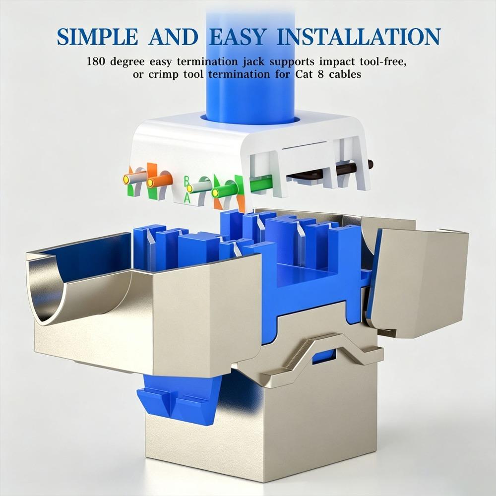 Tool-Less Self-Locking STP Zinc Alloy RJ45 Keystone Jack,40Gbps CAT6A CAT7 CAT8 Shielded Module for Wall Plate Patch Panel LAN