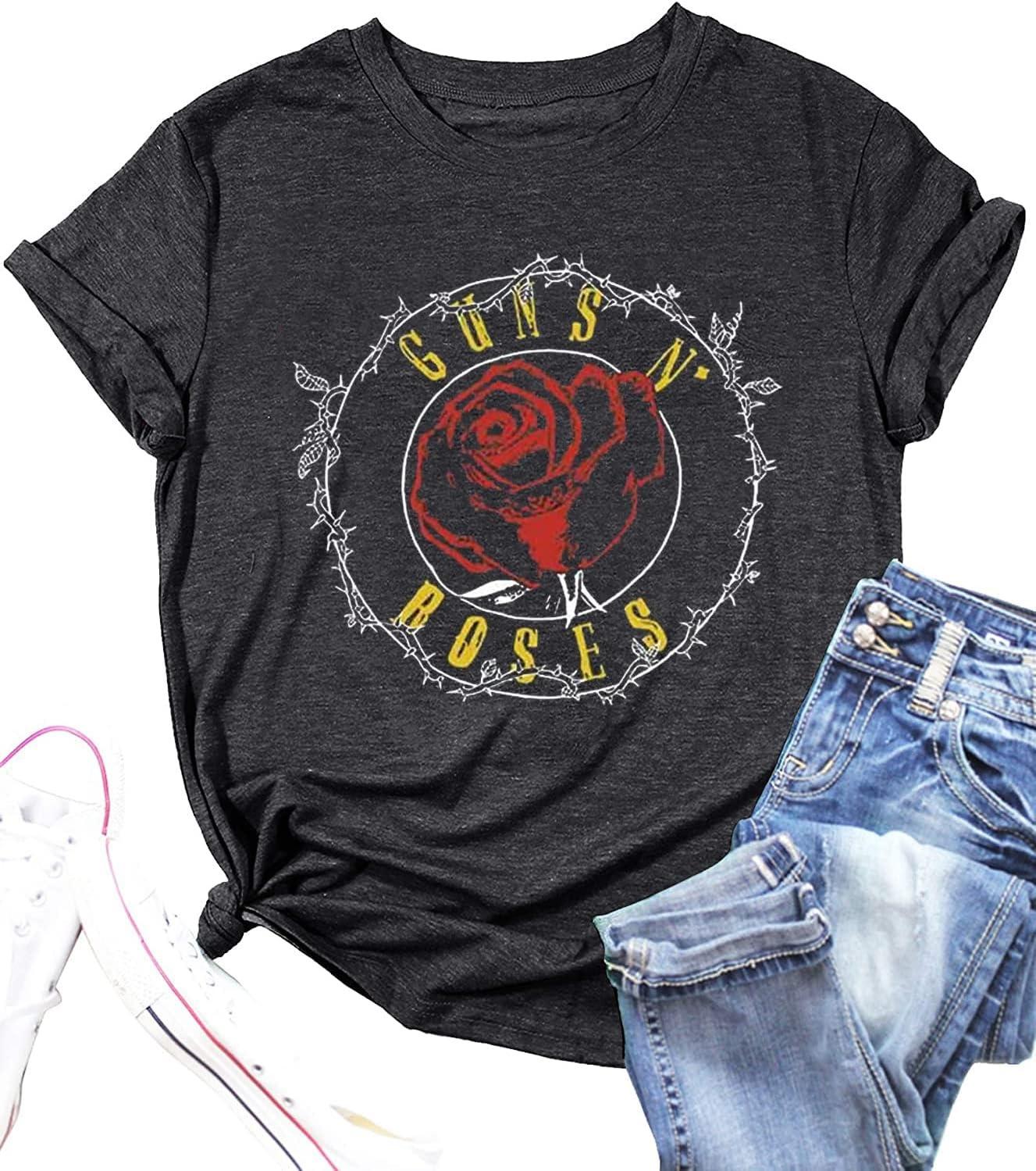 Rock Music Bleached T-Shirt Women Vintage Graphic Rock Concert Band Tee Tops Casual Band Music Lovers T-Shirt S
