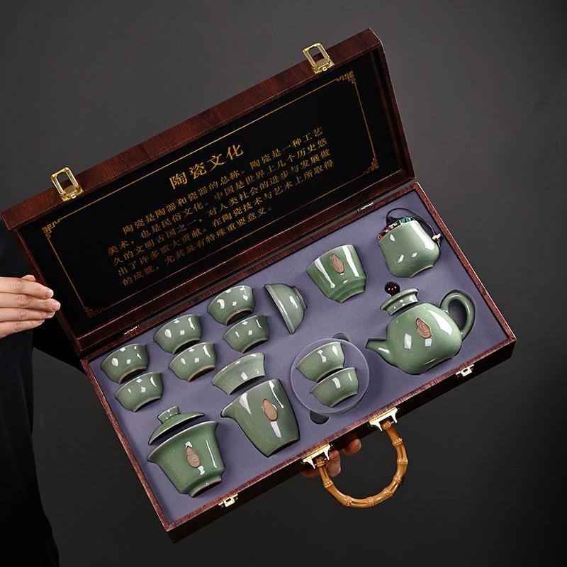 Set da tè in ceramica Ru kiln, set completo in confezione regalo, set grande di alta gamma, lusso leggero e alto valore