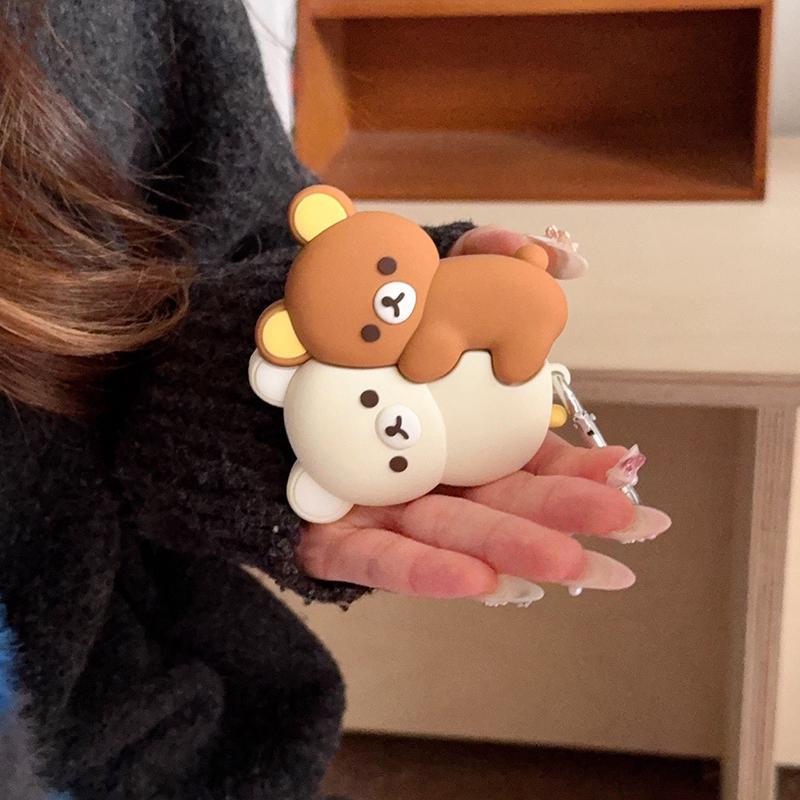 Cute Hug Brown White Bear Silicone Bluetooth Earphone Case Cartoon Protective Case For Airpods Universal 1 2 3 4 Pro/Pro2