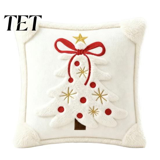 Winter Heimdeko Kissenbezüge Weihnachten Plüschkissenbezug, 3D Stickerei Design Weiche Kissenbezüge Abdeckung, Dekorative Kissenhülle für Feiertagssofa