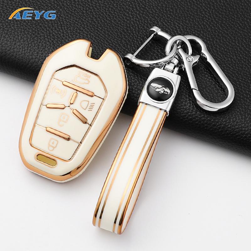 Soft Tpu Car Remote Key Case Cover Shell Fob For Ssangyong Rexton Y400 Y450 G4 5 Buttons Protector Keyless Keychain Accessories
