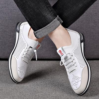 Sport- und Freizeitschuhe hohle coole Lederschuhe Herren Koreanische Version weiche Sohle Innenhöhe erhöhen Herrenschuhe Tide 2025 weiße Schuhe Herren