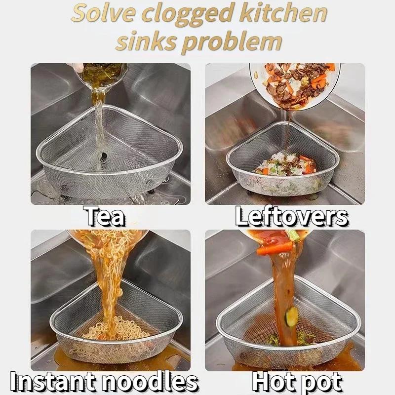 S/L Sink Drain Basket Stainless Steel Triangle Kitchen Residue Filter Net Wash Vegetable Basket Storage Shelf Household Tools