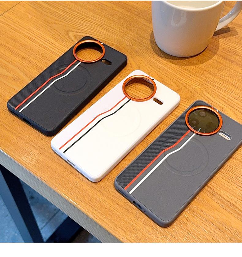 Redmi K80 Pro/Poco F7 Pro Gold Armor Striped Orange Magnetic Phone Case - 5 Piece Protective Set