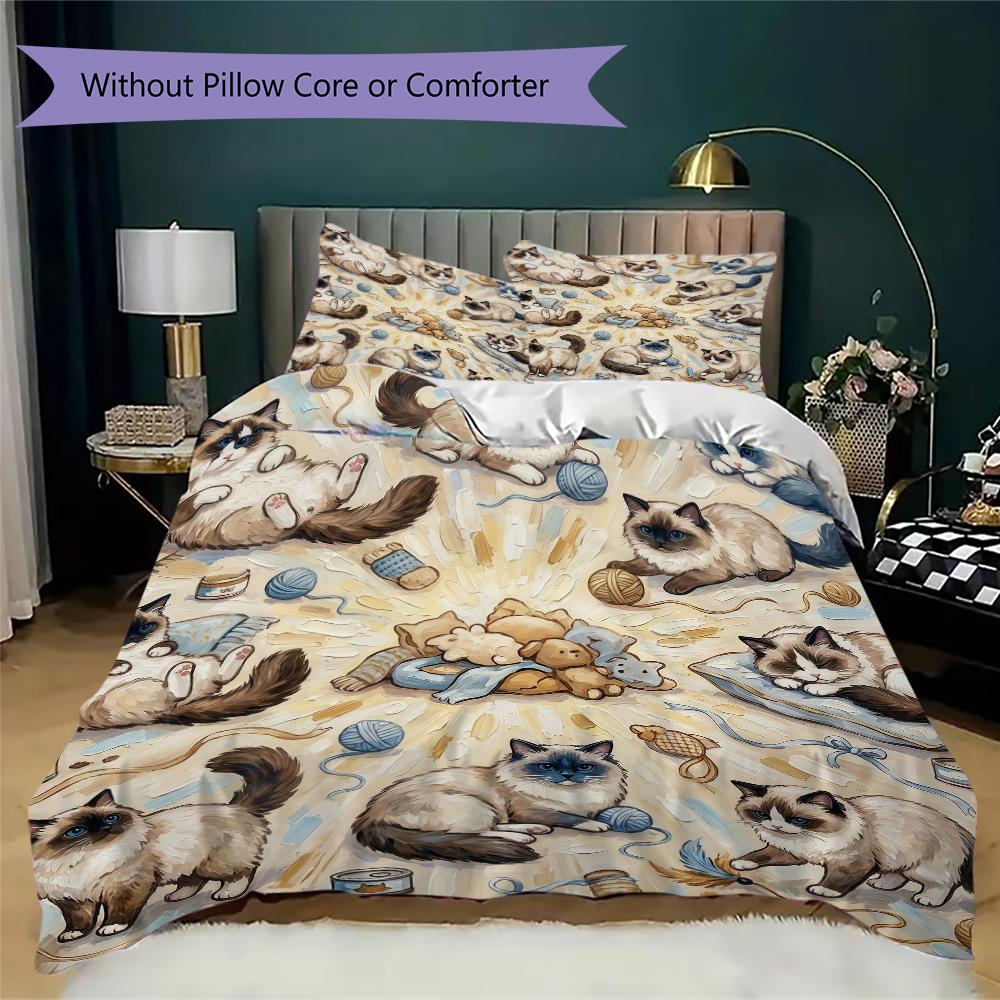 Vibrant Mandala Cats Pattern Bedding uilt Set uilt Cover Pillowcase Home Decoration Birthday Gift (1 * duvet cover + 2 * pillowcase without core)