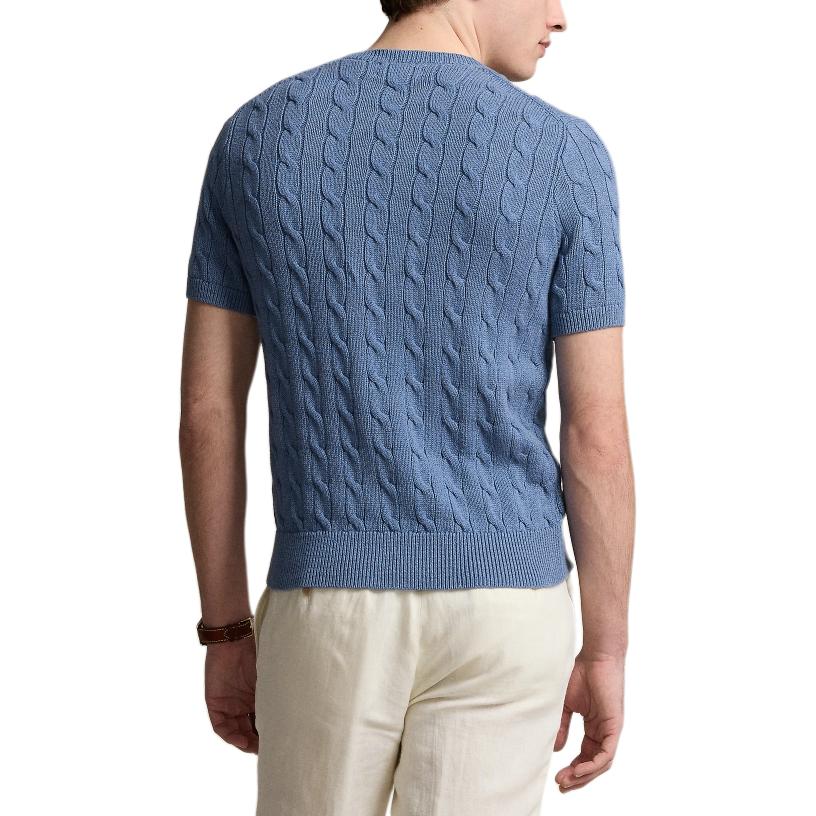 Polo Ralph Lauren FW24 Solid Color Small Pony Embroidered Crew Neck Short Sleeve Knit Shirt Men Tops Light-Blue MNPOSWE1N820029-400