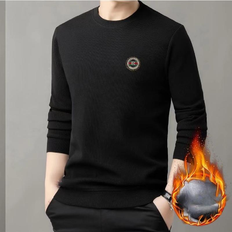 Thick Velvet Men's Warm Men's Autumn and Winter Casual Long-sleeved T-round Neck Warm Base Sweatshirt