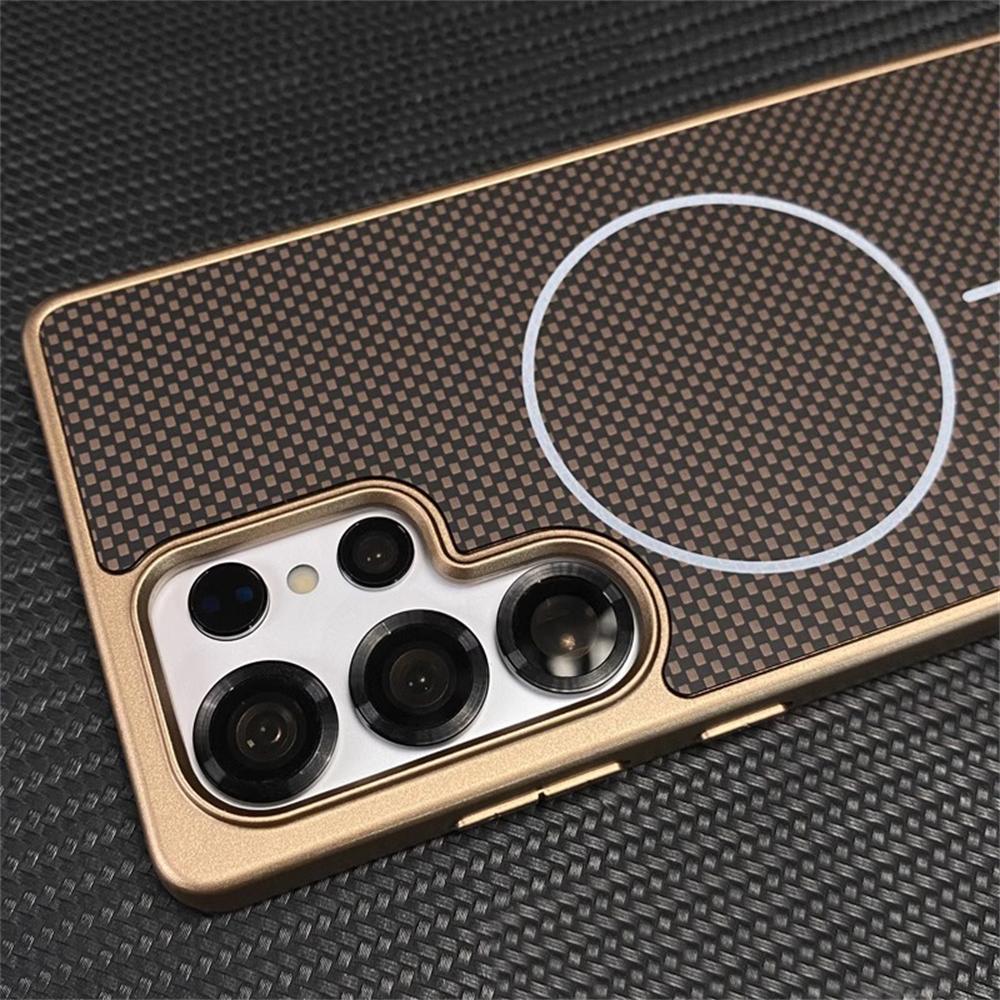 Luxury Business Carbon Fiber Pattern Magnetic Case For Samsung S26 S25 Ultra S24/23 Plus Shockproof Soft Wireless Charging Cover