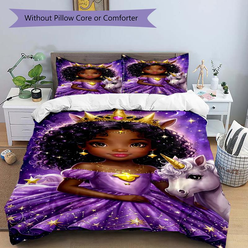Princess Unicorn Fantasy Print 3Pcs Bedding Setduvet Cover With 2 Bedropillowcase Home Birthday Gift