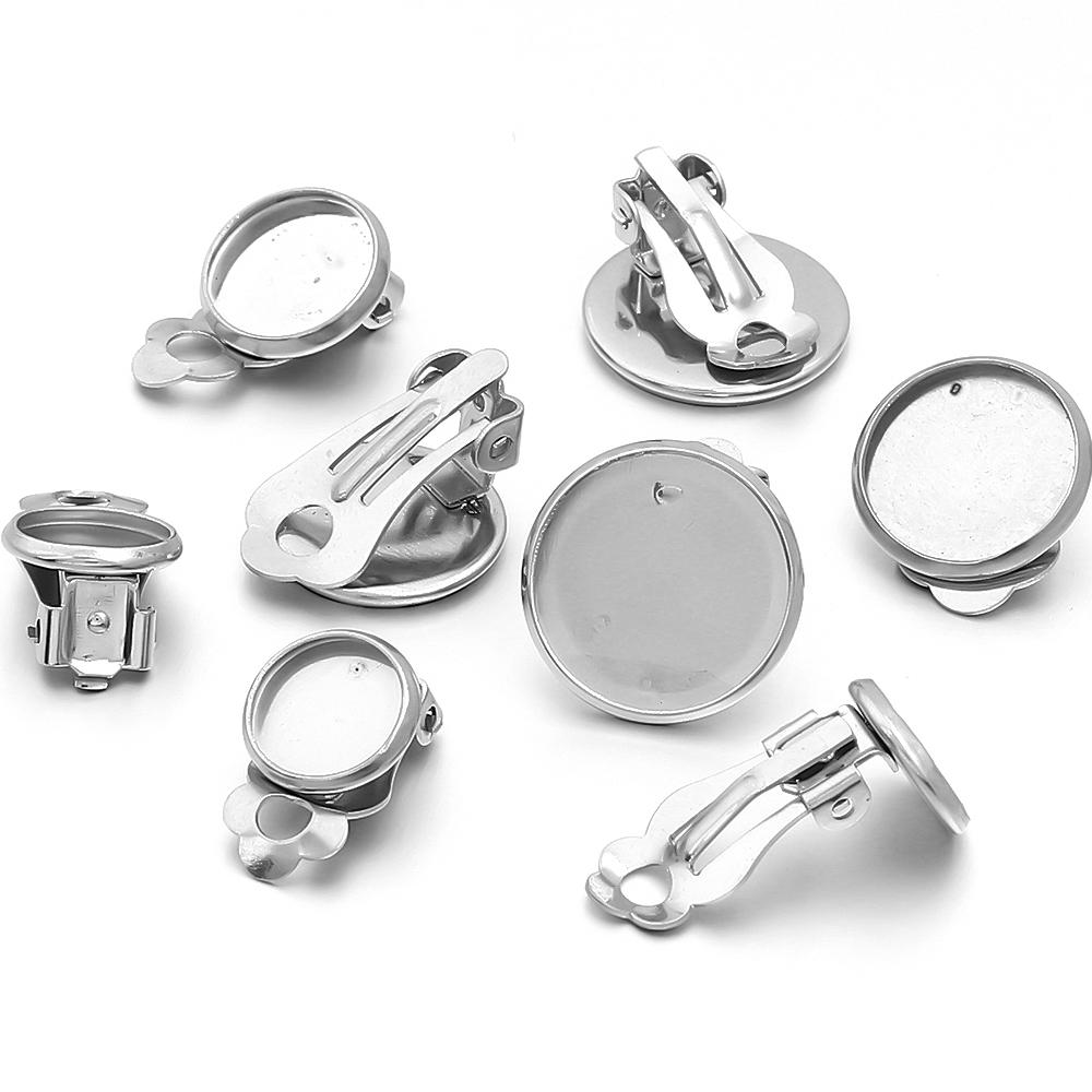 10 Stück/Los Edelstahl Ohrclip Basis Runde Leere Cabochon Schale Passend für 8-14mm Ohrclips Für DIY Schmuckherstellung Zubehör
