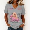 Women's Trendy Casual V-Neck Short Sleeve Letter Print Pullover Top for Everyday Wear