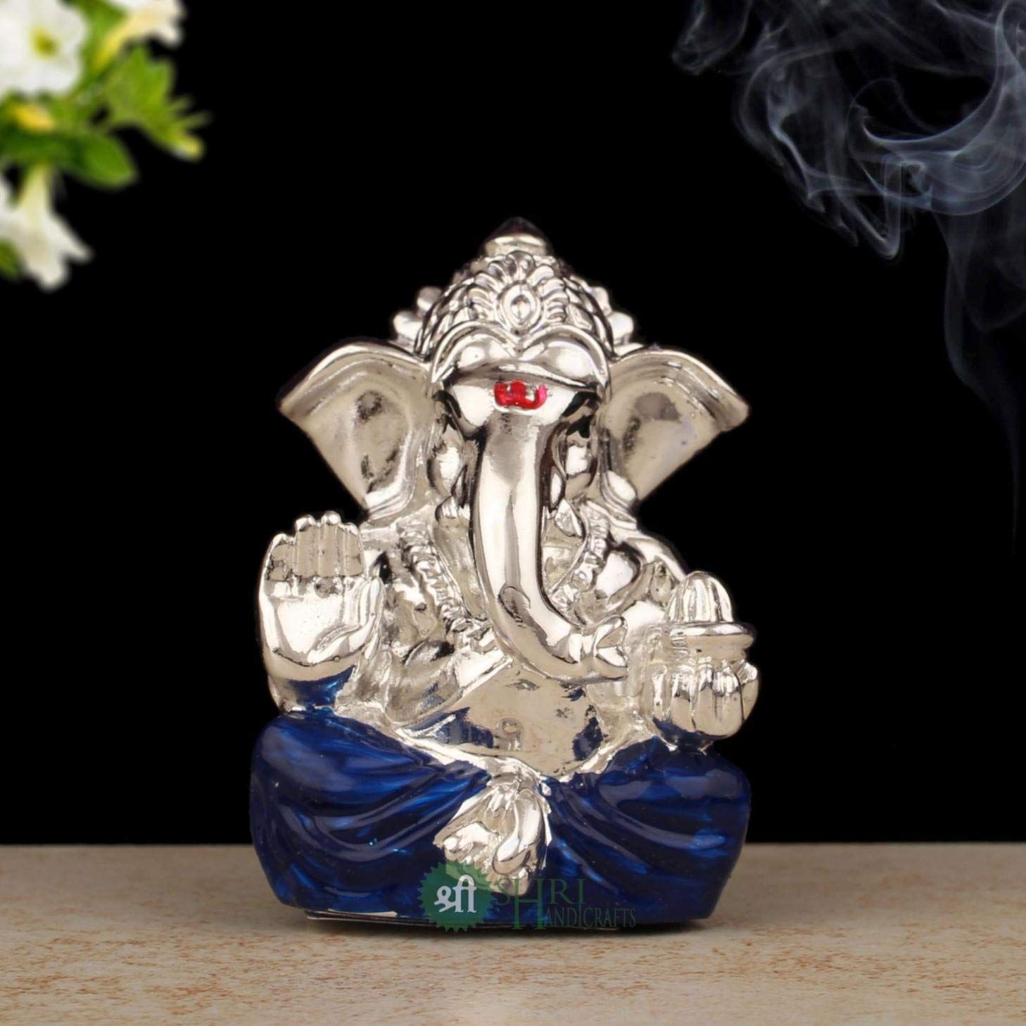 

Hand Carved Silver God Ganesha Resin Idol Sculpture Statue for Home & Office Décor & Gifts (3x2x5.cm, Blue)