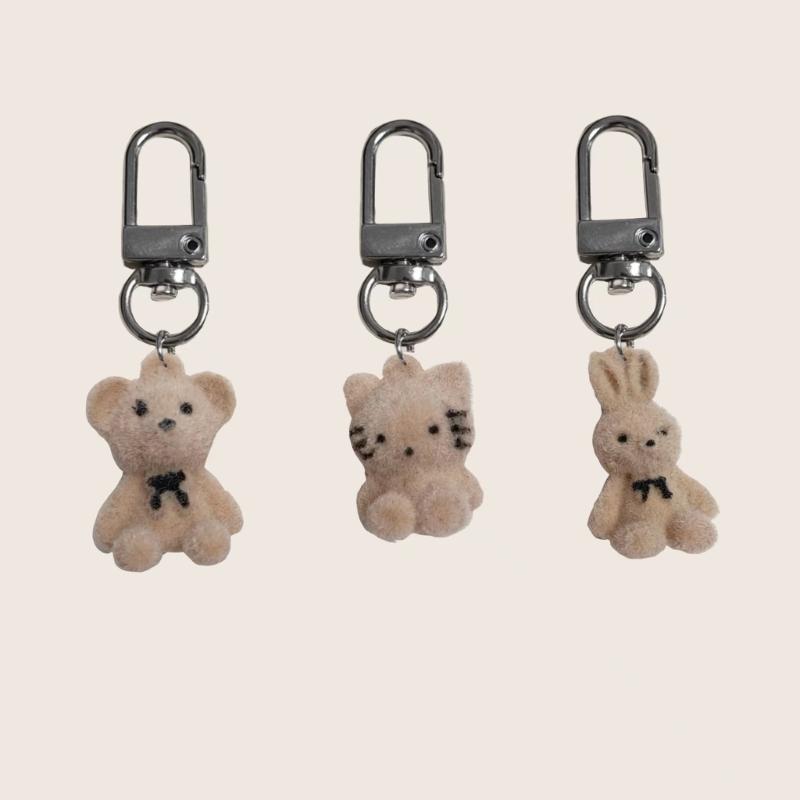 Unique Brown Plush Dolls Keychain Heart Bear Plush Keyring Cute Rabbit KeyRing Keychain Friend Birthday Gifts for Kids
