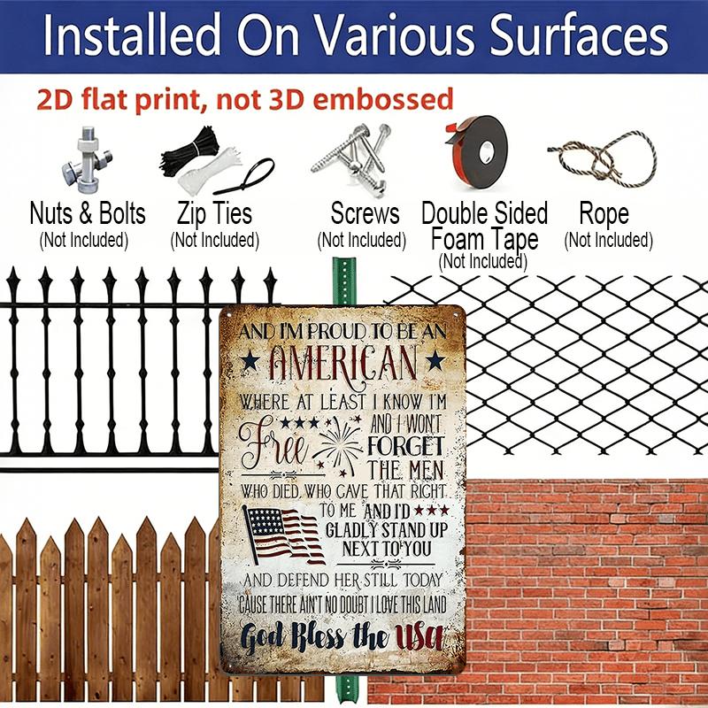 2D Flat, 1pc Vintage "Proud To Be An American" Aluminium Sign - 8"x12" Rustic Patriotic Lyrics Decor, USA Flag Wall Art, Perfect for Independence Day