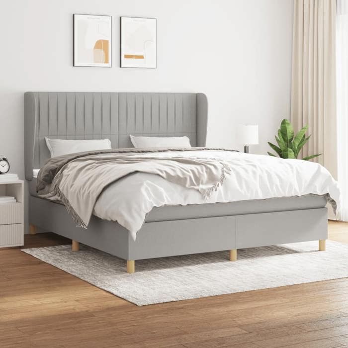 3128693 vidaXL Divan-lit Tapissier Avec Matelas Gris Clair 160x200cm Tissu