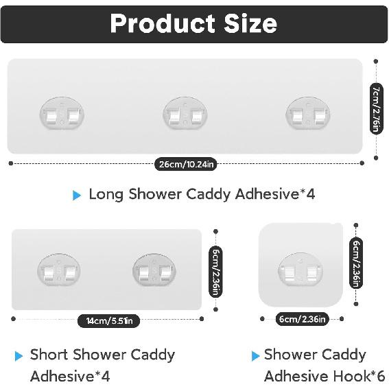Generic 20 Pack Shower Caddy Adhesive Replacement, Waterproof, Strong Wall Hooks, No Drilling, for Bathroom & Kitchen Storage