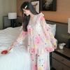 Linglei Long-Sleeved Pajamas Women'S Mesh Yarn Sweet Lace Princess Wind Trousers Set Loungewear