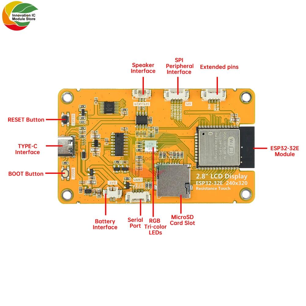 2.8-inch ESP32 WiFi BT Development Board ST7789 Driver 240 * 320 Intelligent Display Color Screen Onboard ESP32-32E Module