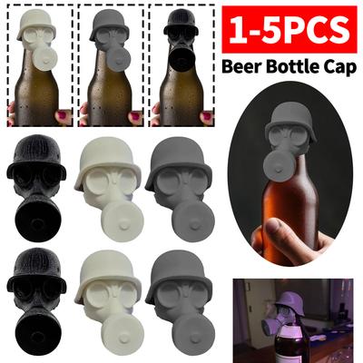 1-5 Stück Lustiger Gasmasken-Flaschenverschluss Kreativer Staubdichter Weinstopfen Wiederverwendbarer Bierdeckel zur Likörkonservierung & Staubdichtung