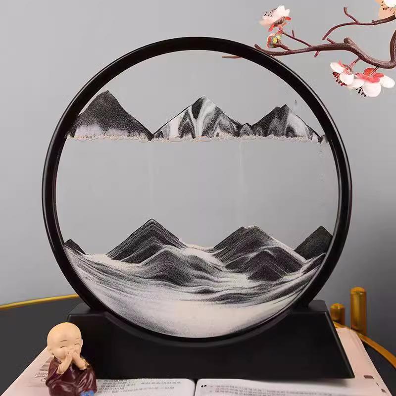 3D Sanduhr Treibsand Bewegliche Sandkunst Bild Rundes Glas Tiefsee Sandlandschaft Handwerk Fließendes Gemälde Büro Heimdeko Geschenk Neu