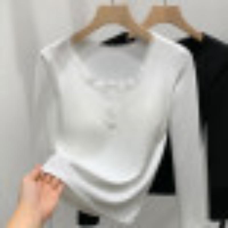 

Threaded bottomed shirt women s new women s clothing, thin square neck lace splicing, long sleeve belt, chest pad, inner top. one size fits all белый