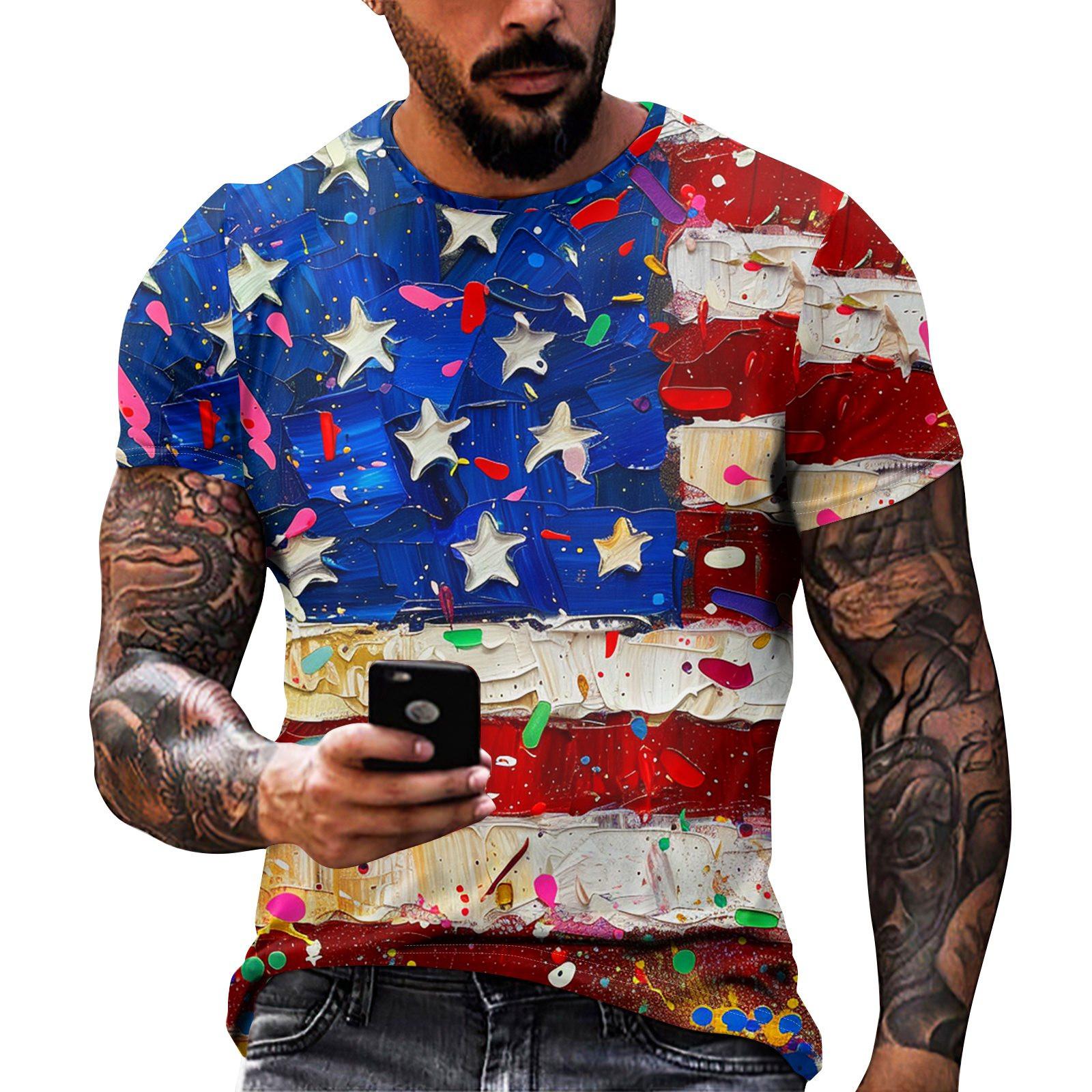 

Принт «День независимости» — мужская повседневная футболка с круглым вырезом и короткими рукавами M