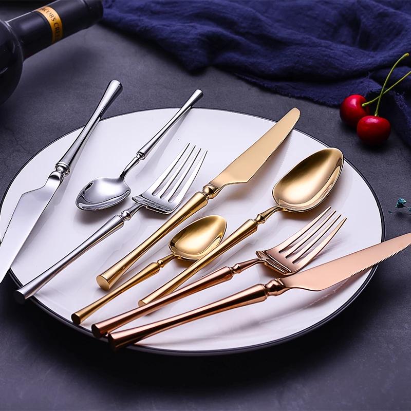 4Pcs High Quality Cutlery Set Elegant Stainless Steel Dinnerware Knife Fork Spoon Tableware Set Luxury Silverware Flatware Set