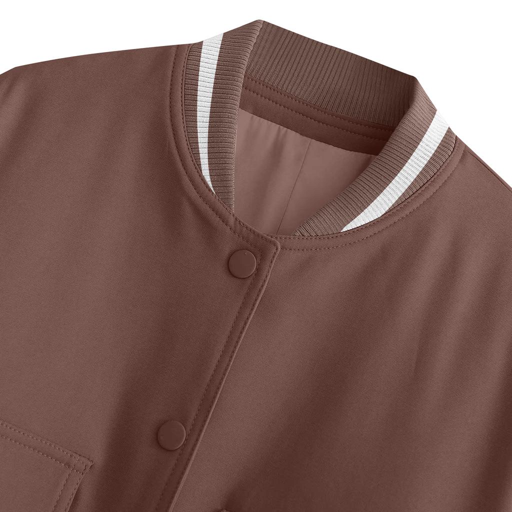 Ladies' Fashion Large Pocket Short Long Sleeve Button Jacket Coat