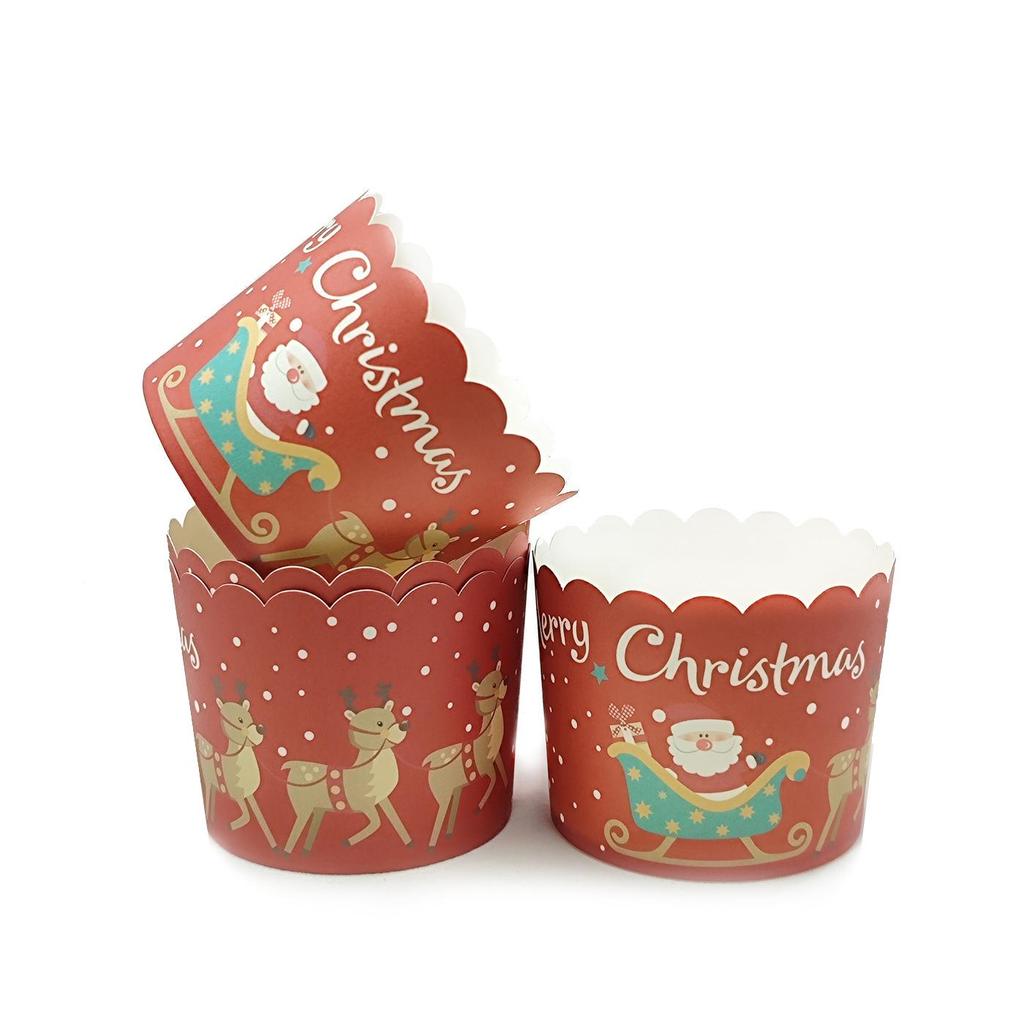 Heat-Resistant Christmas Muffin Cups - Medium Size, 50 pcs for Oven-Baking