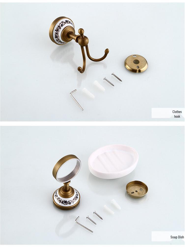 European Antique Brass Double Towel Bar & Shelf Set