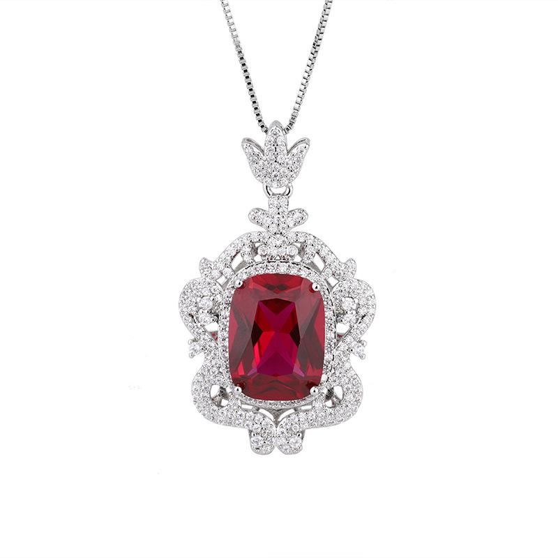 Jewelry Retro Style Simulation Color Treasure Full Diamond Luxury Inlaid Creative Pendant Necklace Main Stone 12 * 16