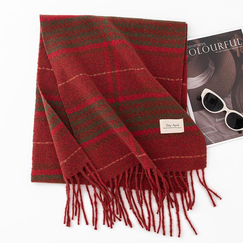 Autumn and winter red new plaid scarf women's atmosphere sense of high-end imitation cashmere winter warm scarf shawl