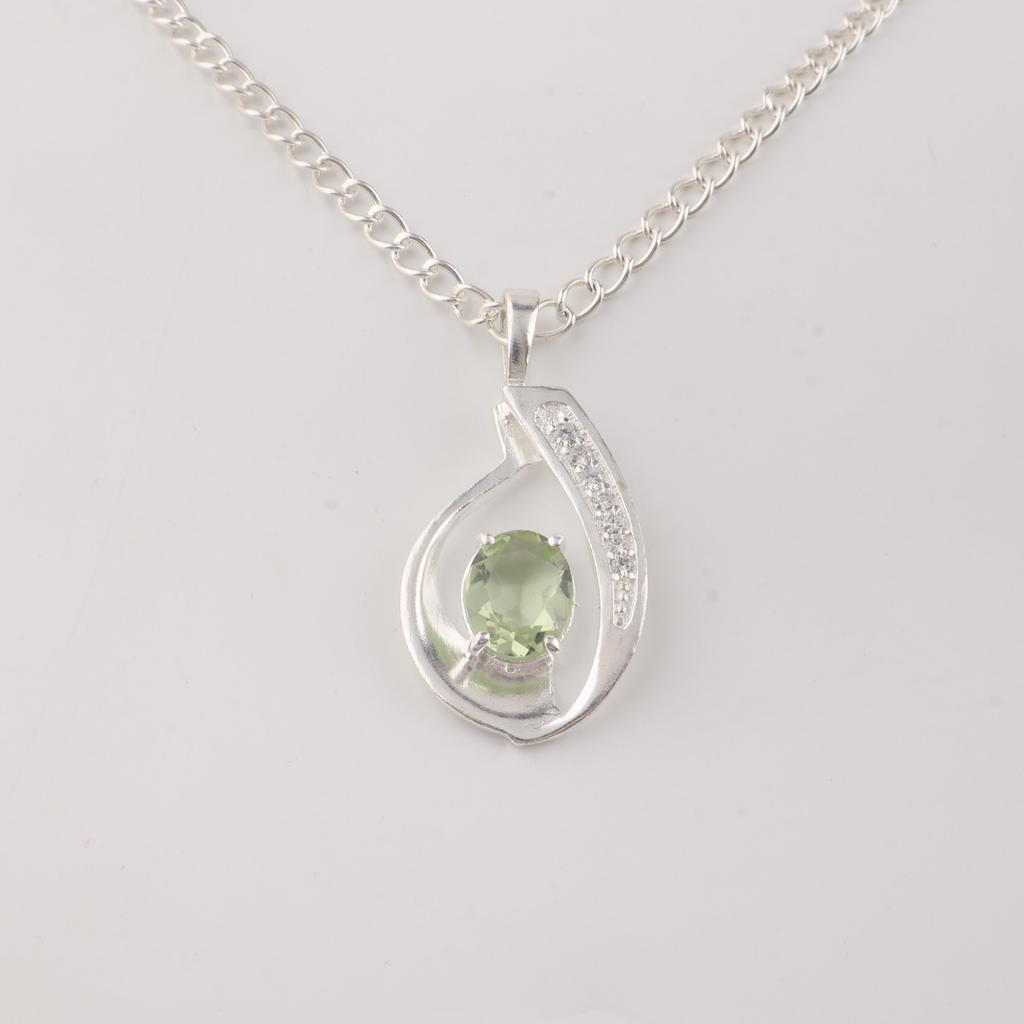 Green Amethyst Gemstone 925 Sterling Silver Women's Jewelry Designer Zircon Pendant 1.4" Gift For Wife CZP-16-8