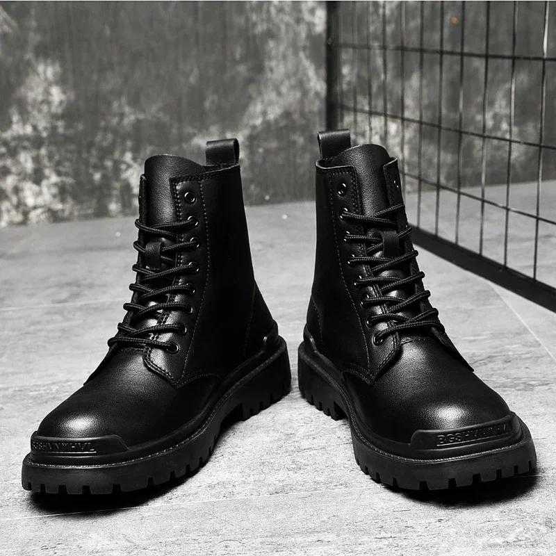 Fashion Fashion Mens Boots Autumn Winter Men Boots Genuine Leather Casual Shoes  For Man Retro Motorcycle Boots Big Size 38-48