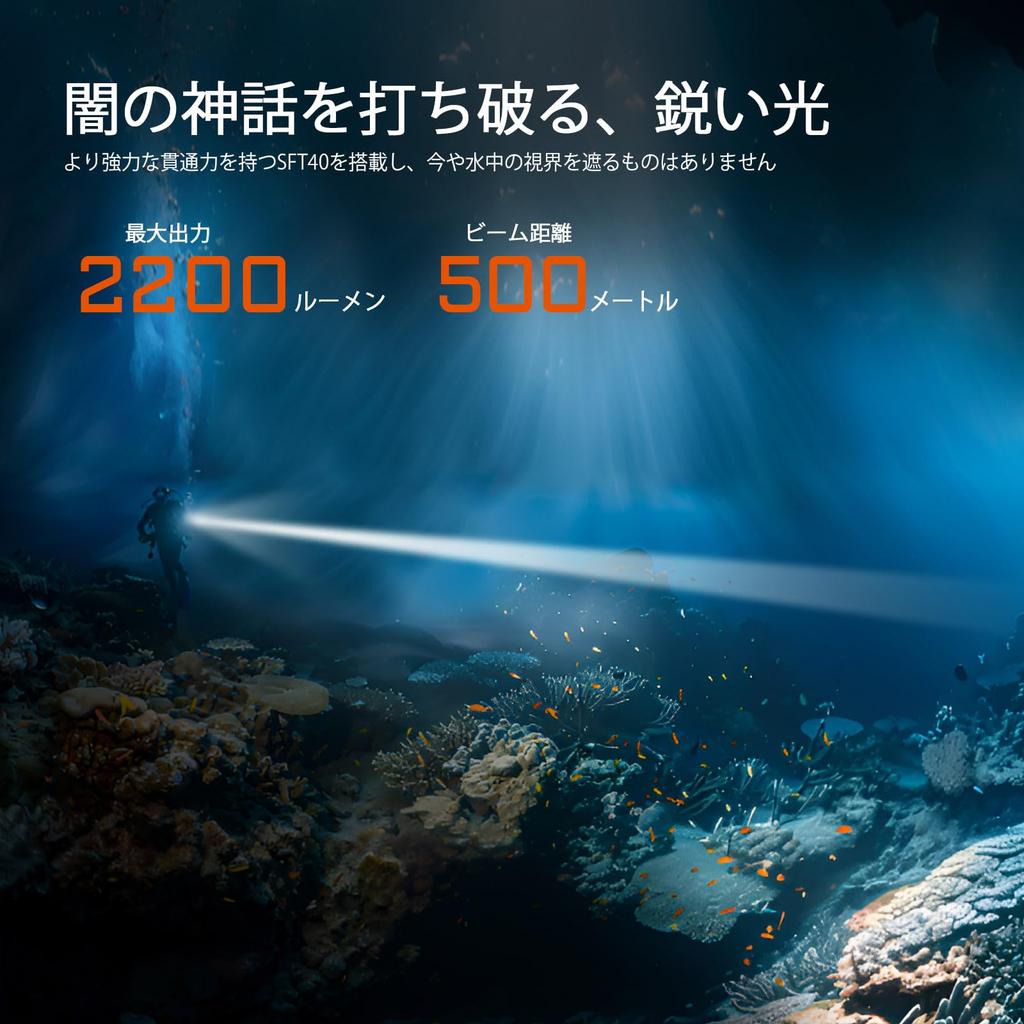 ACEBEAM D20 Diving Underwater and Amphibious LED Diving Depth Beam Distance 2200lm Narrow Powerful Spotlight for Pinpoint Professional Diver IP68