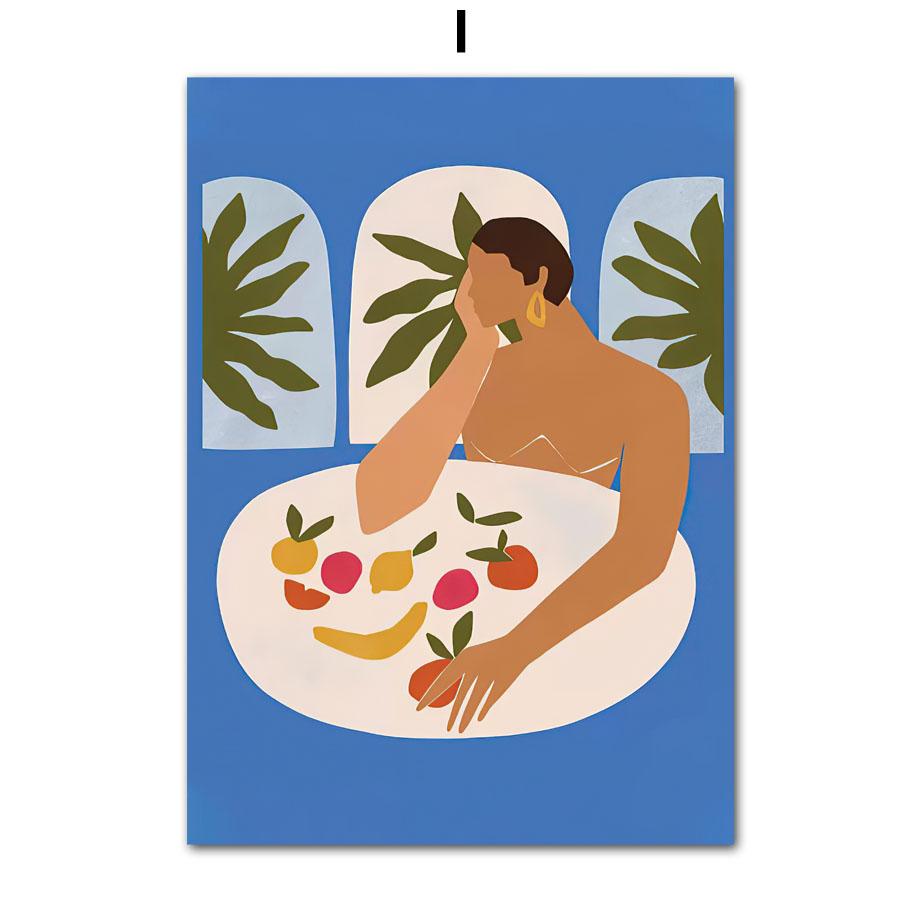 Abstract Boho Fashion Girl Posters Plant Leaves Fruit Flower Minimalist Wall Art Canvas Painting Wall Pictures Living Room Decor