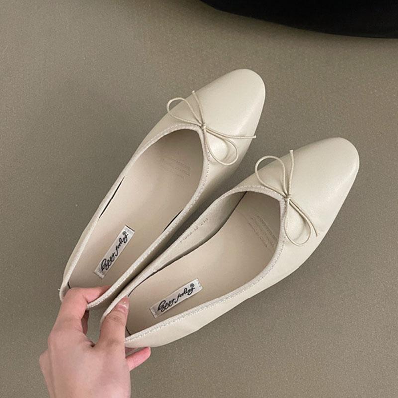 

Модная женская обувь слипоны, мелкие балетки, туфли-лодочки для дам, новинка 2025, модные женские туфли-балетки с круглым носком и бантом-бабочкой, шлепанцы 35 бежевый