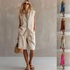 Summer Women's Casual Linen 2-Piece Set, Single Breasted Sleeveless Blouse, Fashion European American Crossbody Outfit