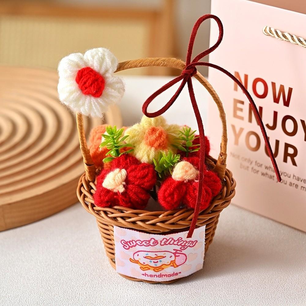 Home Decor Knitted Flower Basket Gift Basketed Crochet Flowers Crochet Flower Bouquet  Mother's Day