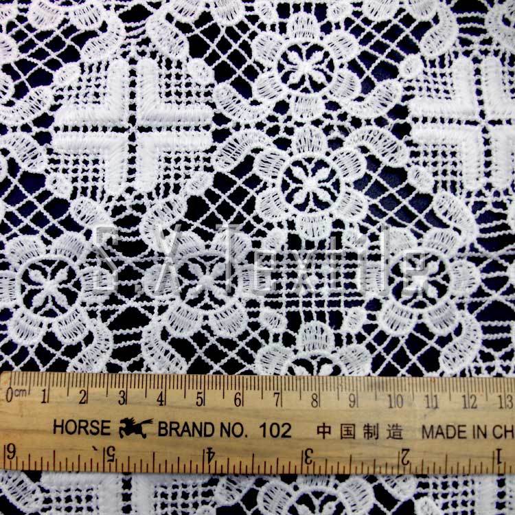 Tejido de encaje soluble en agua, bordado de seda de leche de ancho completo, tela de bordado hueco tridimensional