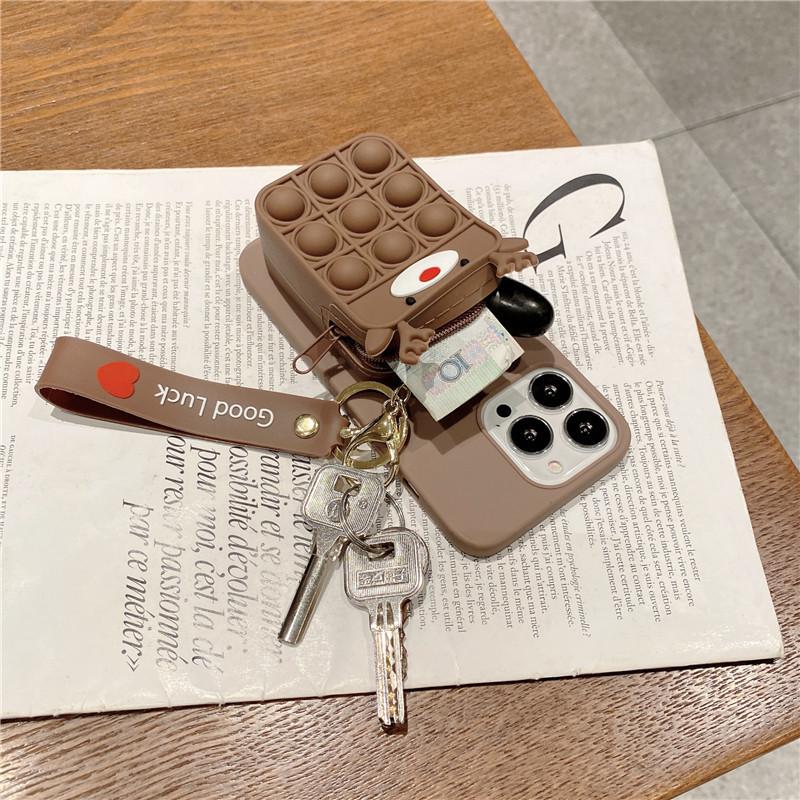 For Silicon 3D Cute Hand Strap Wallet Key Bag for iPhone 18 17 16 15 14 13Pro Max Xr Xs Bubble Game Cover Christmas Phone Case
