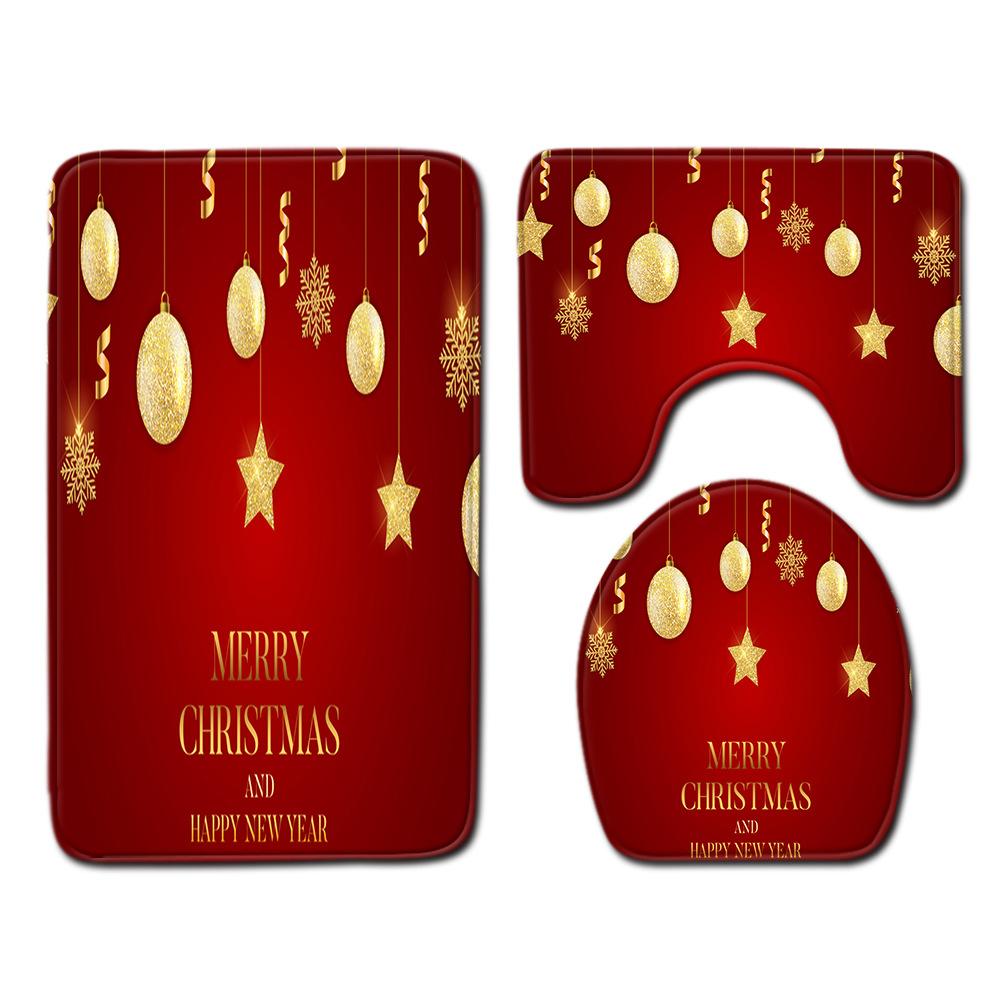 Christmas Home Door Mat Bathroom Shower Curtain Floor Mat Combination Four-Piece Set Bedroom Living Room Carpet