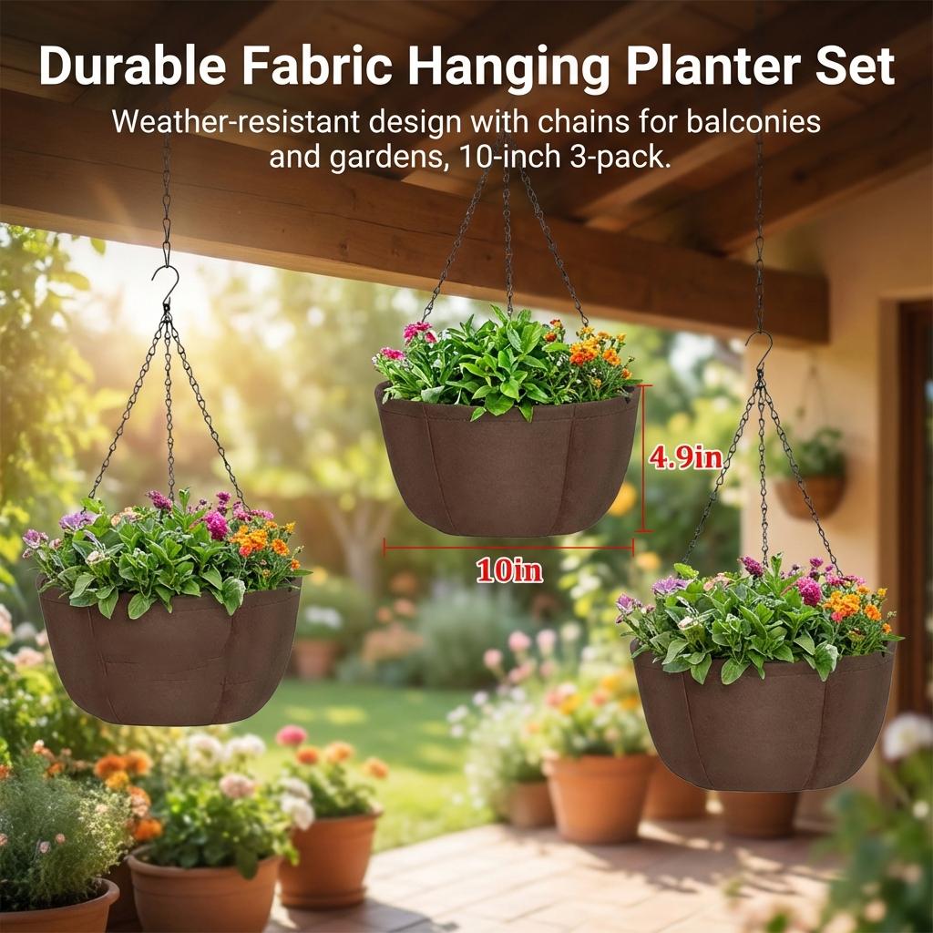 Outdoor Fabric Hanging Planters With Chains For Balcony Garden Decoration