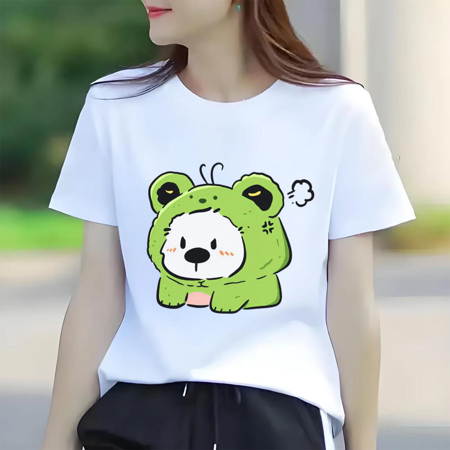 Cute puppy cartoon print fashionable casual round neck short sleeved women s T-shirt S
